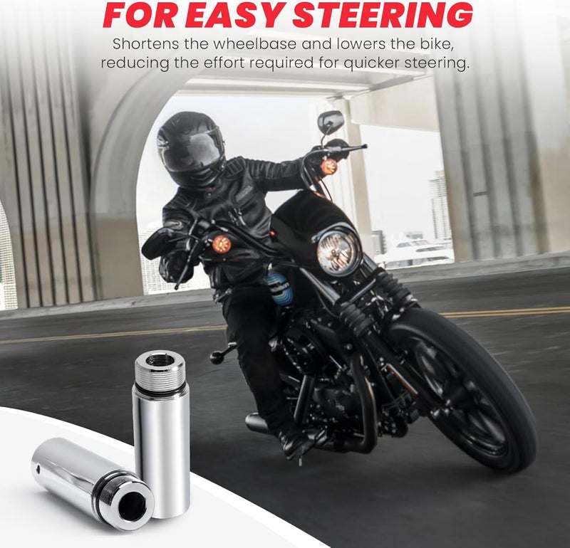 kekykm 39mm Fork Tube 5" Extensions Compatible with Harley Davidson Sportster 883 1200 XL Dyna Glide FXR Chrome Powersports Fork Guards - Image 5